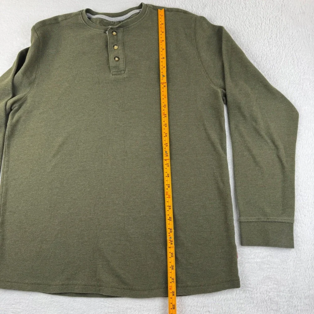 Levi's Henley Shirt Mens Large Olive Green Long Sleeve Waffle Knit Classic